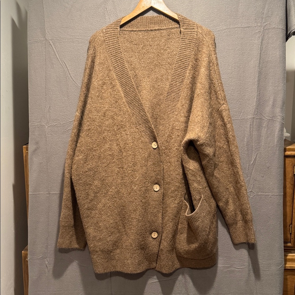 Peacebird Tan Wool Blend Oversized Knit Cardigan